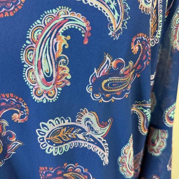 Allison Brittney Blue Paisley Bell Sleeve Chiffon Dress PL Petite Lined - Picture 6 of 8